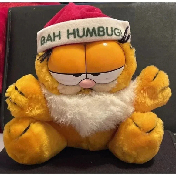 VTG Garfield Christmas Bah Humug!Plush Dakin Jointed Head NO suction Cups Dakin‎ - Picture 1 of 5